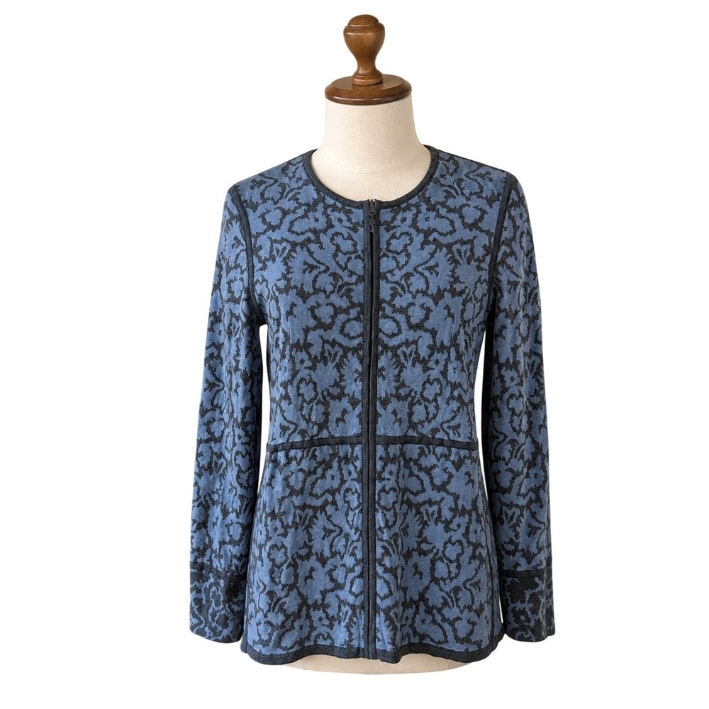 Pendleton Women's Merino Wool Cardigan Blue Damask Full Zip Sweater M
